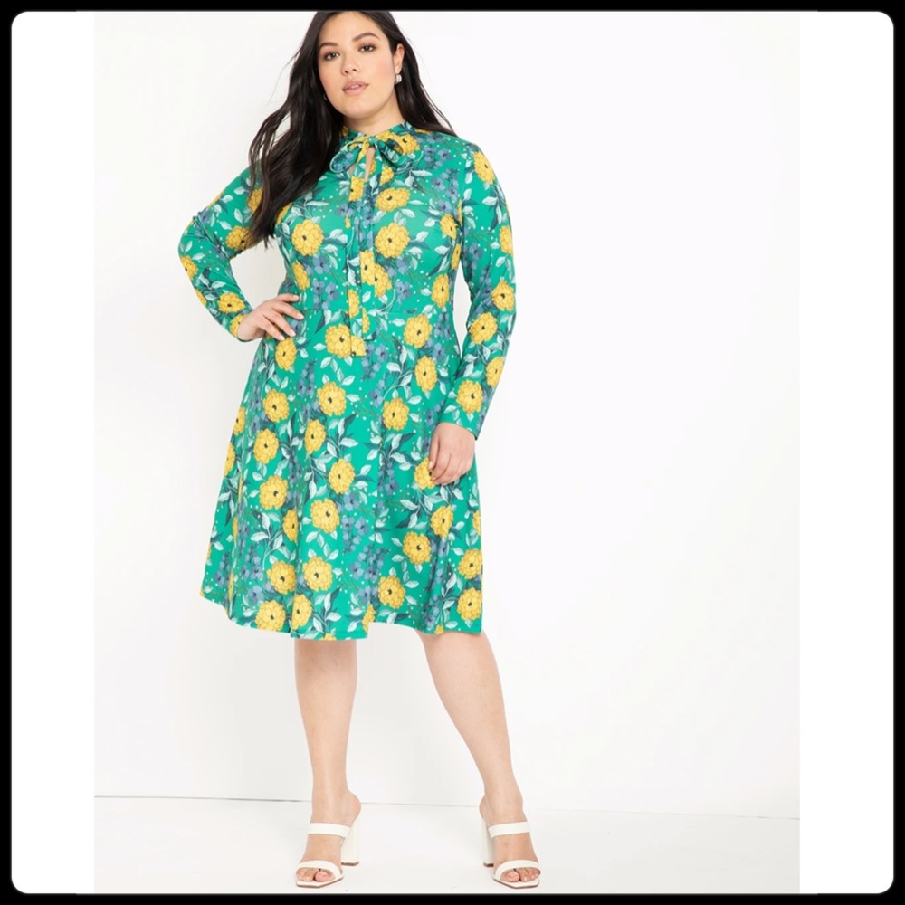 🆕 ELOQUII Green Floral Dress Sz 20